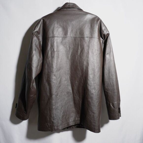 VTG Phase Two Brown‎ Leather Jacket Pockets Removable Lining Retro Mens M Zip - Picture 2 of 11